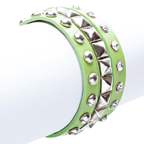Green 3-Effect Stud Italian Calf Leather Wrap Bracelet
