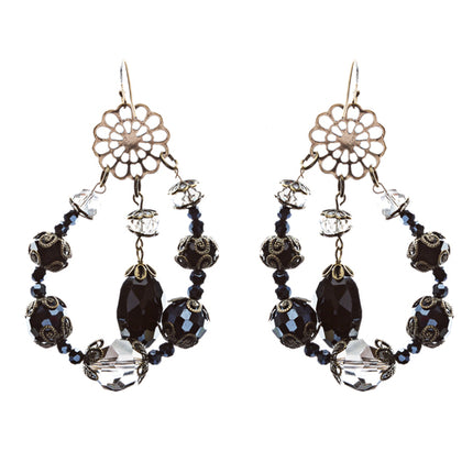 Bold Fashion Unique Beaded Charms In Tear Drop Statement Earrings E854 Black - Accessoriesforever