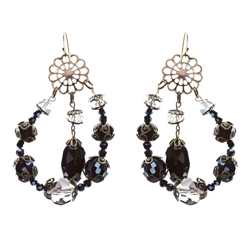 Bold Fashion Unique Beaded Charms In Tear Drop Statement Earrings E854 Black