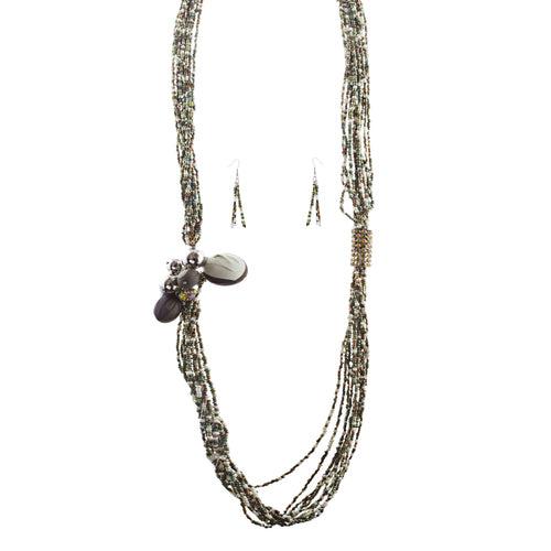Camouflage Design Seed Bead Long Necklace Earring Set - Accessoriesforever
