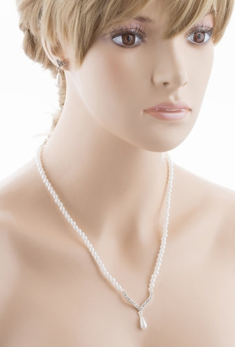 Bridal Wedding Jewelry Set Crystal Rhinestone Teardrop Pearl Soft V Necklace