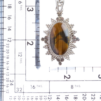 925 Sterling Silver Natural Gemstones Tigers Eye Pendant FJSVP2058 - Accessoriesforever