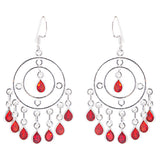 925 Sterling Silver Gemstones Red Quartz Dangle Earrings FJSE2128