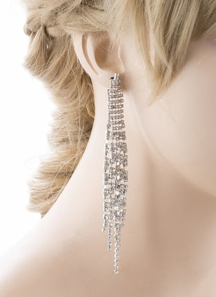Bridal Wedding Jewelry Crystal Rhinestone Linear Drop Dangle Earrings E984 SV - Accessoriesforever