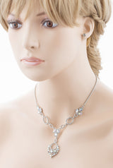 Bridal Wedding Jewelry Crystal Rhinestone Vintage Style Necklace Set J689 Silver