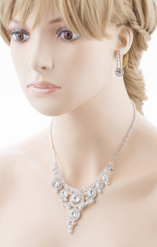 Bridal Wedding Jewelry Crystal Rhinestone Stunning Shine Necklace Set J679 SV