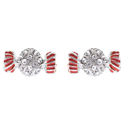 Fun Sweet Candy Crystal Rhinestone Enamel Small Fashion Stud Earrings Silver Red - Accessoriesforever