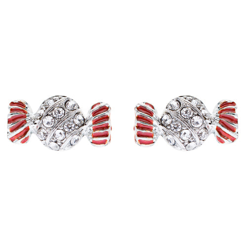 Fun Sweet Candy Crystal Rhinestone Enamel Small Fashion Stud Earrings Silver Red - Accessoriesforever