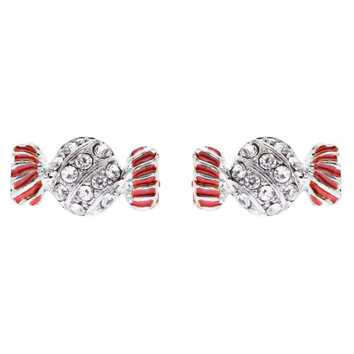 Fun Sweet Candy Crystal Rhinestone Enamel Small Fashion Stud Earrings Silver Red