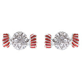 Fun Sweet Candy Crystal Rhinestone Enamel Small Fashion Stud Earrings Silver Red