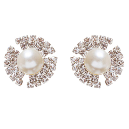 Bridal Wedding Jewelry Rhinestone Pearl Simple Stud Style Earrings E965 Silver - Accessoriesforever