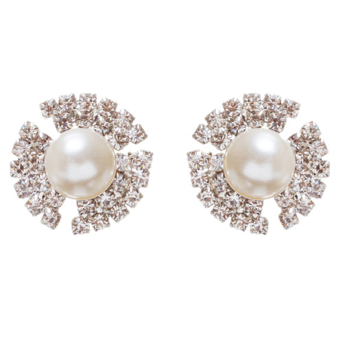 Bridal Wedding Jewelry Rhinestone Pearl Simple Stud Style Earrings E965 Silver - Accessoriesforever