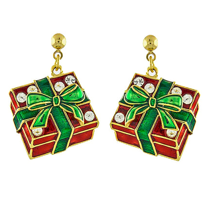 Christmas Jewelry Holiday Crystal Rhinestone Gift Box Earrings E1143 Red