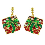 Christmas Jewelry Holiday Crystal Rhinestone Gift Box Earrings E1143 Red