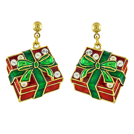 Christmas Jewelry Holiday Crystal Rhinestone Gift Box Earrings E1143 Red