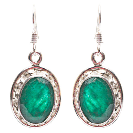 925 Sterling Silver Natural Gemstones Emerald Dangle Earrings FJSVE2172