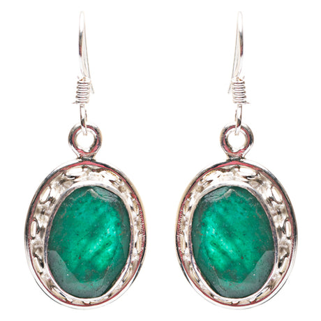 925 Sterling Silver Natural Gemstones Emerald Dangle Earrings FJSVE2172