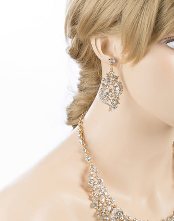 Bridal Wedding Jewelry Crystal Rhinestone Complex Design Necklace Set J539 Gold - Accessoriesforever