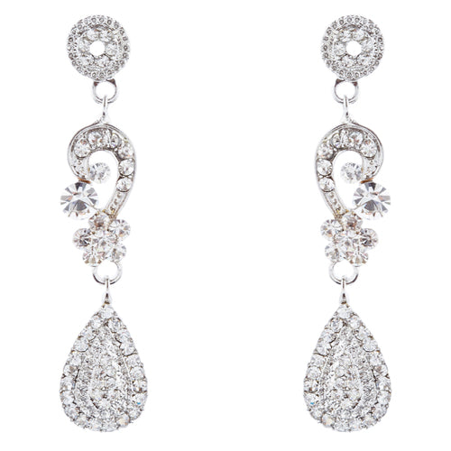 Bridal Wedding Jewelry Crystal Rhinestone Classic Teardrop Earrings E981 Silver