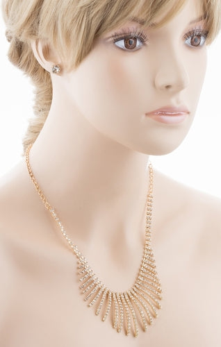 Bridal Wedding Jewelry Crystal Rhinestone Sparkling Embroidered Necklace J502 GD