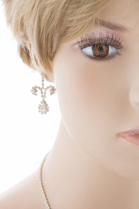 Bridal Wedding Jewelry Set Crystal Rhinestone Vintage Swirl Necklace Silver - Accessoriesforever