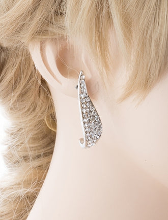 Bridal Wedding Jewelry Rhinestones Wave Earrings Silver - Accessoriesforever