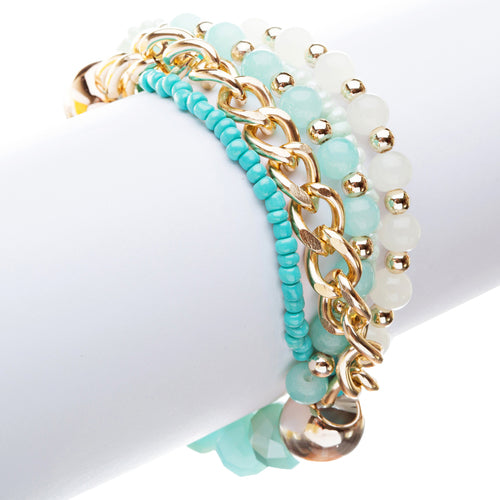 Gorgeous Elegant Classy Multi Strands Mixed Bead Design Stretch Bracelet Blue