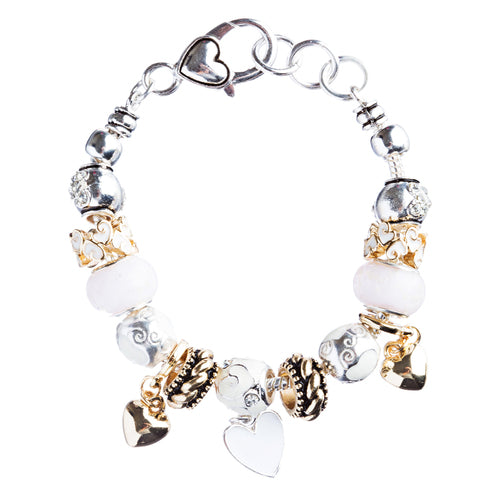 Contemporary Fashion Lovely Glass Bead Heart Charms Link Bracelet B490 Pink