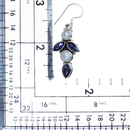 925 Sterling Silver Gemstones Natural Amethyst Moonstone Dangle Earring FJSE2146 - Accessoriesforever