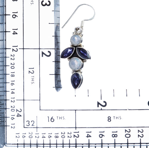 925 Sterling Silver Gemstones Natural Amethyst Moonstone Dangle Earring FJSE2146