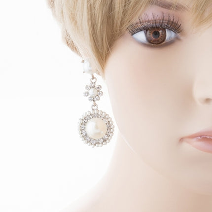 Bridal Wedding Jewelry Crystal Rhinestone Pearl Circle Dangle Earrings Ivory - Accessoriesforever
