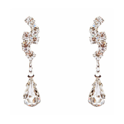 Bridal Wedding Jewelry Set Crystal Rhinestone Simple Teardrop Necklace Silver - Accessoriesforever