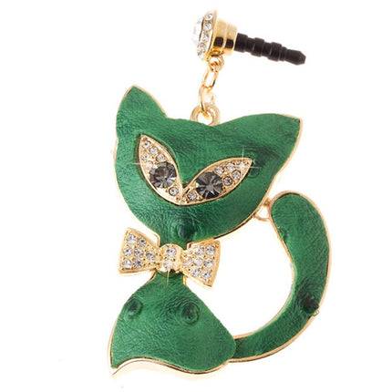 Earphone Dustproof Plug Stopper Phone Ear Cap Crystal Bow Tie Cat Gold Green