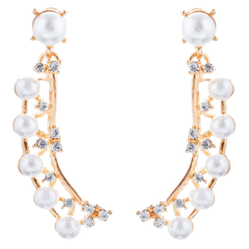 Bridal Wedding Jewelry Set Crystal Pearl Chunky V Drop Swirl Necklace Gold