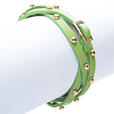 Green Gold Studded Italian Calf Leather Wrap Bracelet