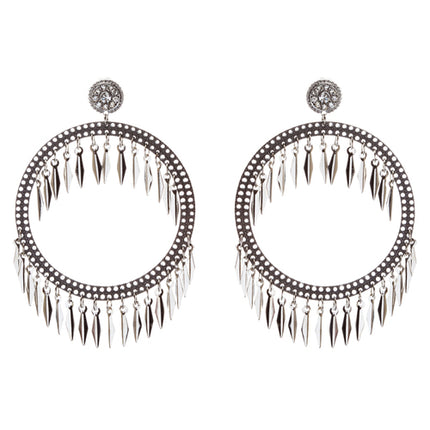 Draped Tassel Dangle Hoop Crystal Earrings Black - Accessoriesforever