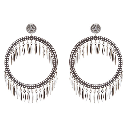 Draped Tassel Dangle Hoop Crystal Earrings Black - Accessoriesforever