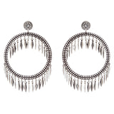 Draped Tassel Dangle Hoop Crystal Earrings Black