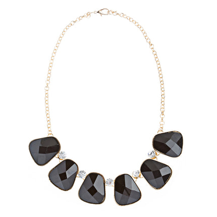 Striking Elegant Bold Design Crystal Statement Necklace Set JN171 Black - Accessoriesforever