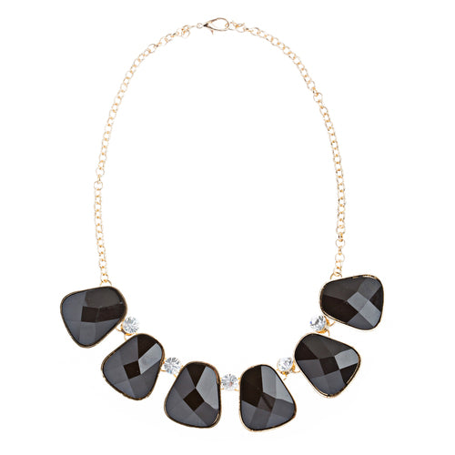Striking Elegant Bold Design Crystal Statement Necklace Set JN171 Black - Accessoriesforever