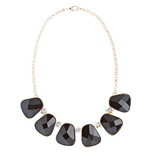 Striking Elegant Bold Design Crystal Statement Necklace Set JN171 Black