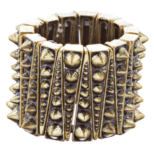 Chic Trendy Wide Spike Design Fashion Stretch Ring R223 Antique Gold