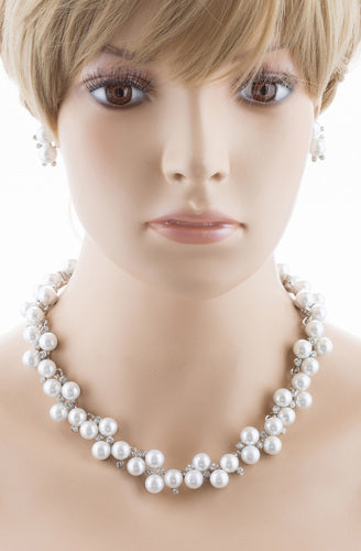 Bridal Wedding Jewelry Set Crystal Rhinestone Pearl Lovely Elegance Necklace - Accessoriesforever