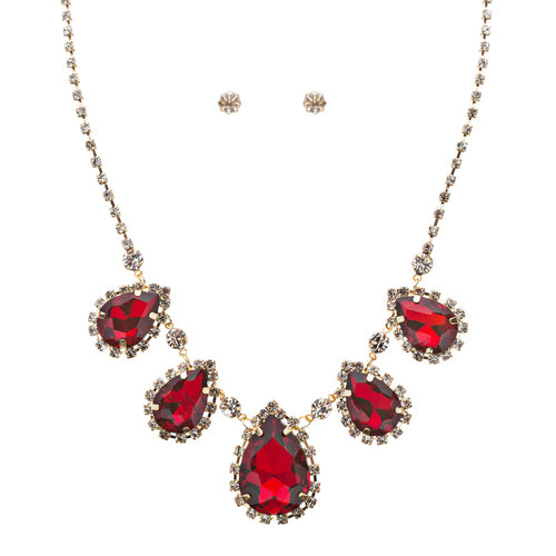 Dazzling Jewelry Set Crystal Rhinestone Elegant Tear Drop Necklace J525 Red