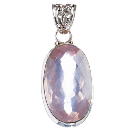 925 Sterling Silver Natural Gemstones Pink Amethyst Pendant FJSVP2075