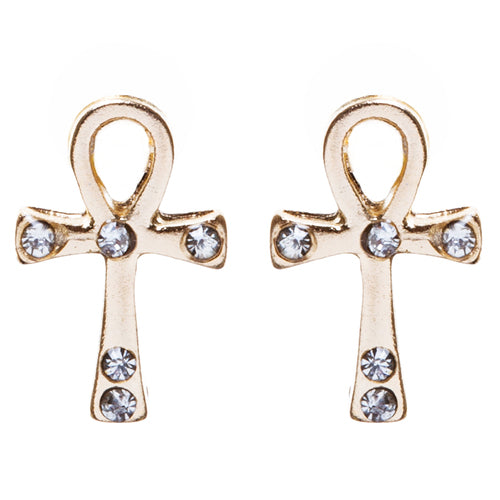 Cross Jewelry Crystal Rhinestone Lovely Cross Charm Stud Earrings E910 Gold