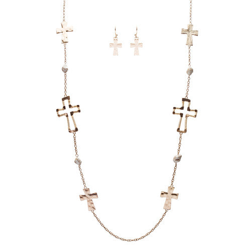 Cross Jewelry Simple Yet Fascinating Spiritual Charm Necklace Set JN223 Ivory