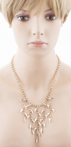 Bridal Wedding Jewelry Crystal Rhinestone Alluring Leaflet Necklace J518 Gold