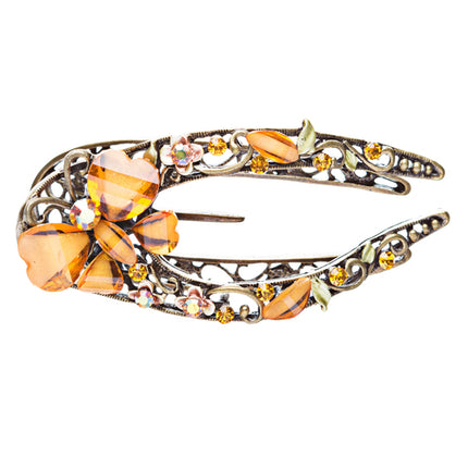 Austrian Crystal Woman Hair Pin Clip Floral Yellow NEW