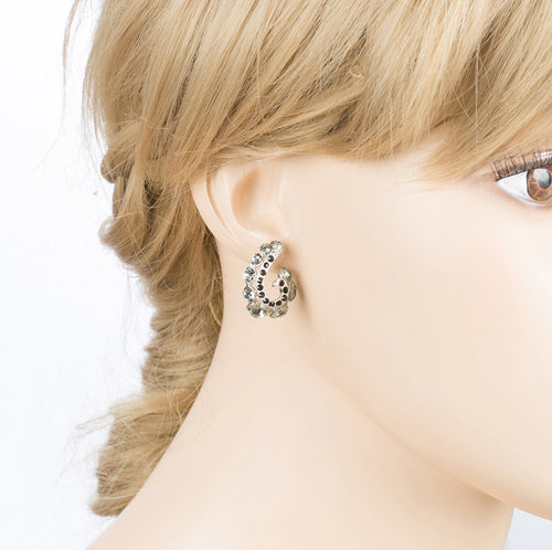 Wave Hook Design Crystal Rhinestone Stud Earring Black